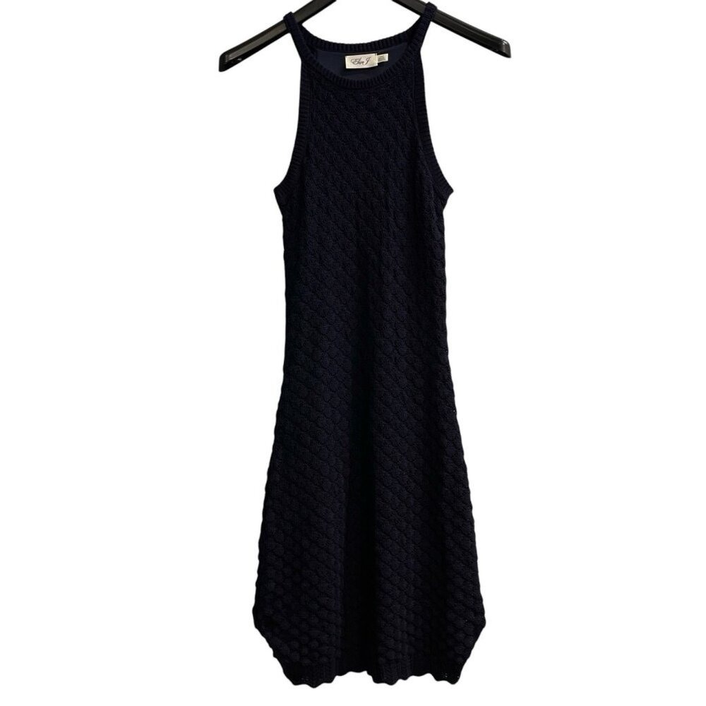 Eliza J Dress Navy Blue Crochet Knit Midi Womens S Sleeveless Wedding‎ Guest
